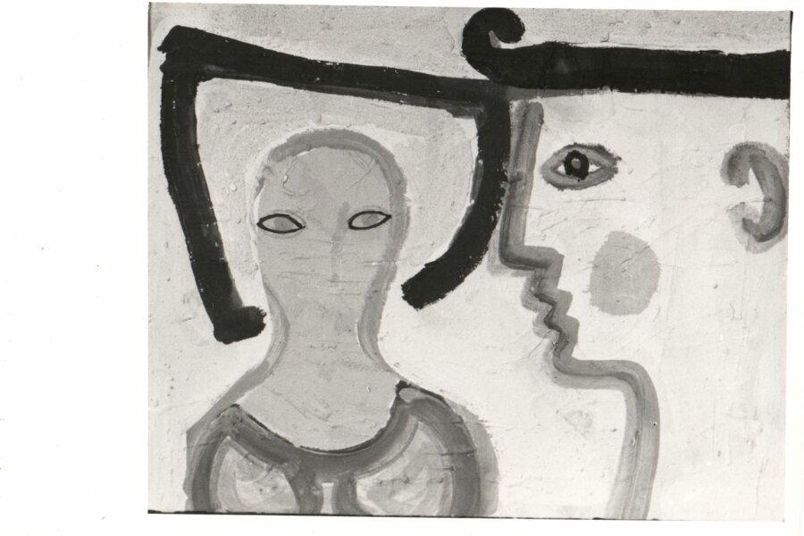 Rozhovor, 56x73, strukturální malba, 1985